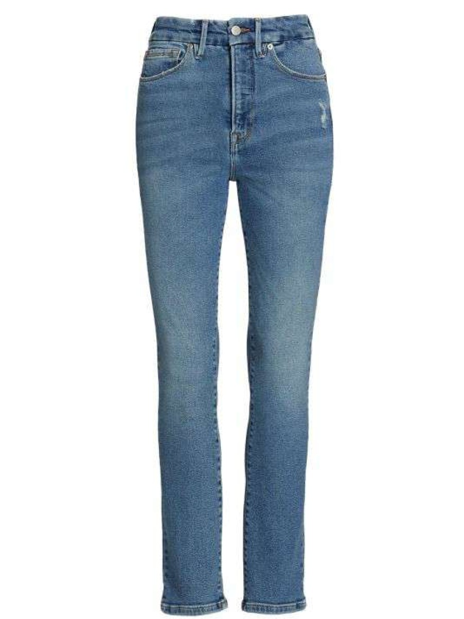 Best Good American Good Classic High-Rise Distressed Stretch Stacked-Leg Jeans