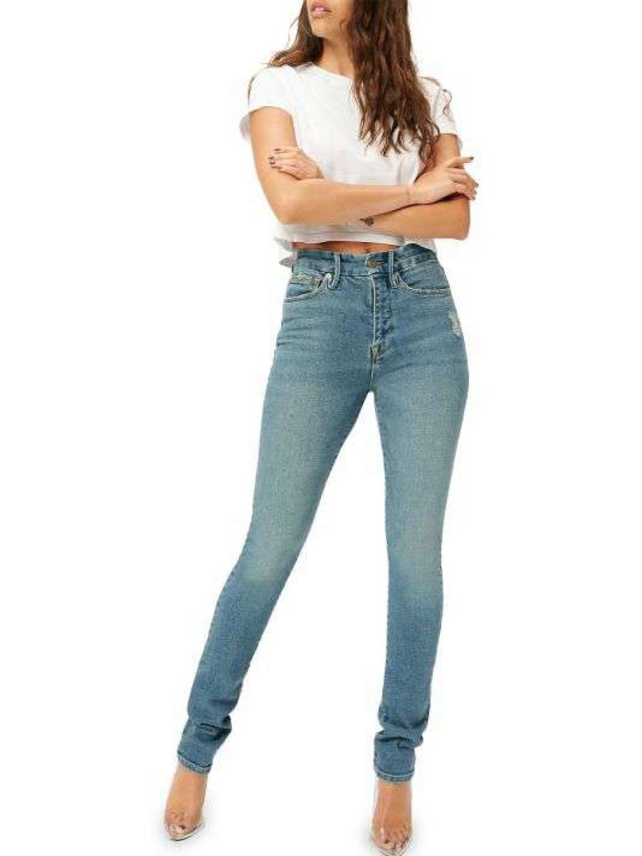 Best Good American Good Classic High-Rise Distressed Stretch Stacked-Leg Jeans