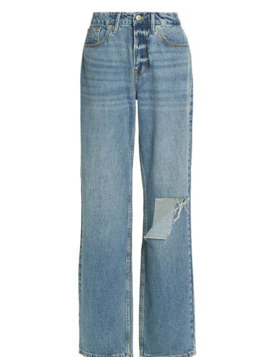 Hot Good American Good High-Rise Distressed Straight-Leg Jeans