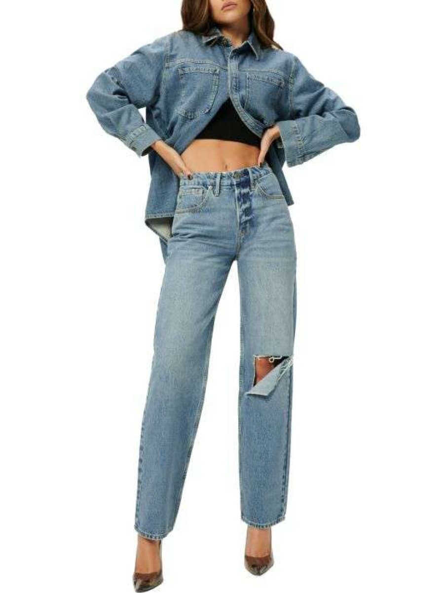 Hot Good American Good High-Rise Distressed Straight-Leg Jeans