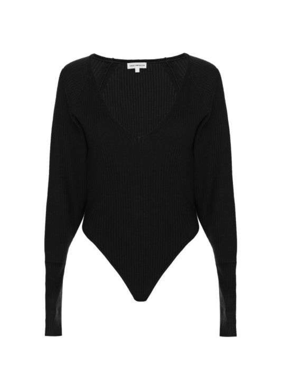 Online Good American Plunging V-Neck Rib-Knit Bodysuit