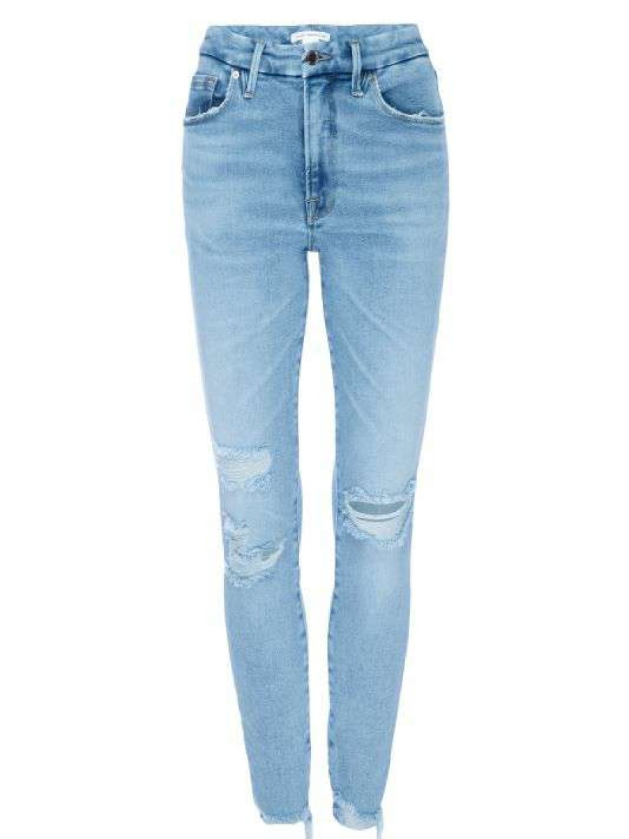 Best Good American Good Legs Chewed Hem Skinny Jeans