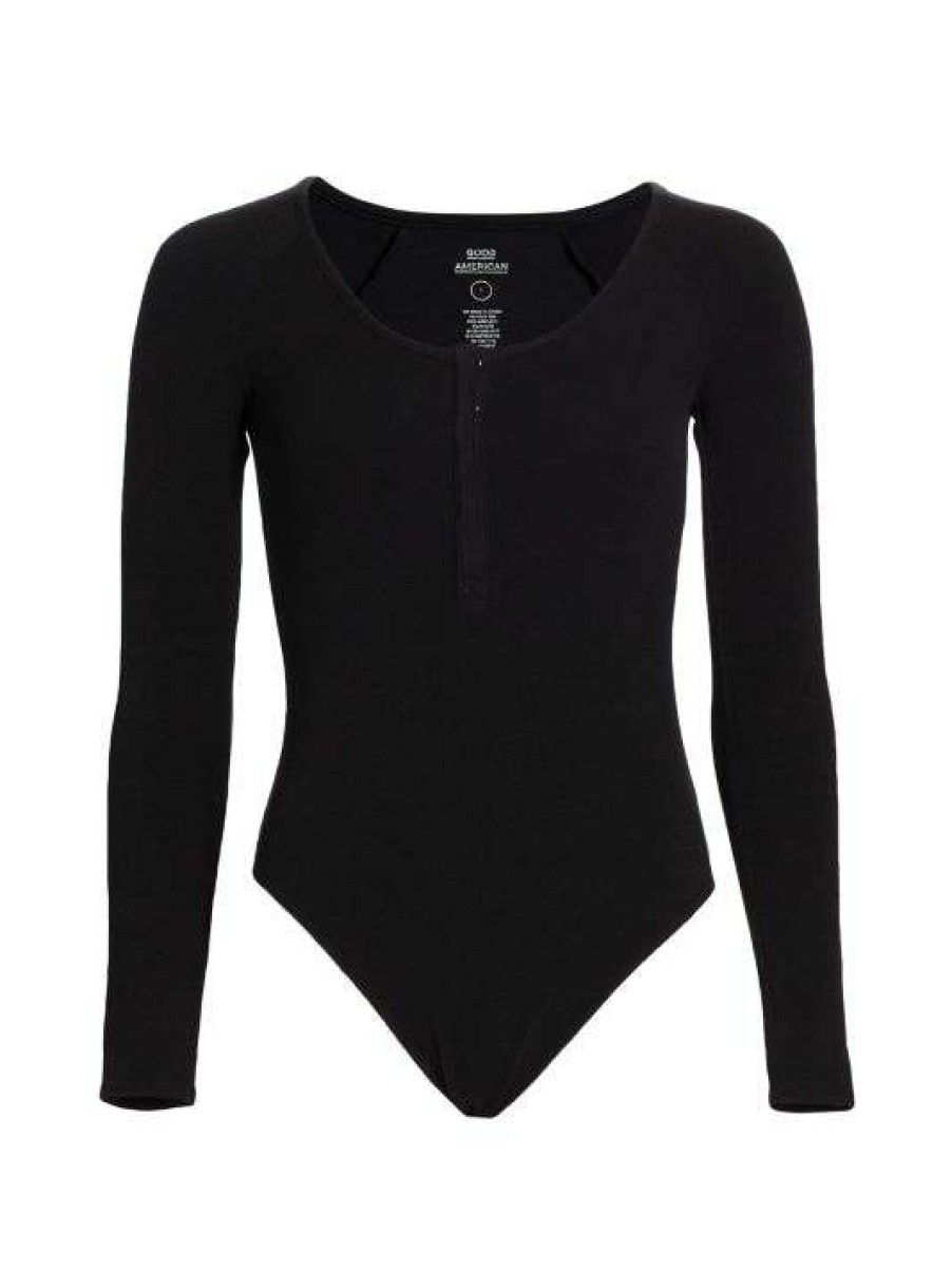 New Good American The Feel Good Henley Bodysuit