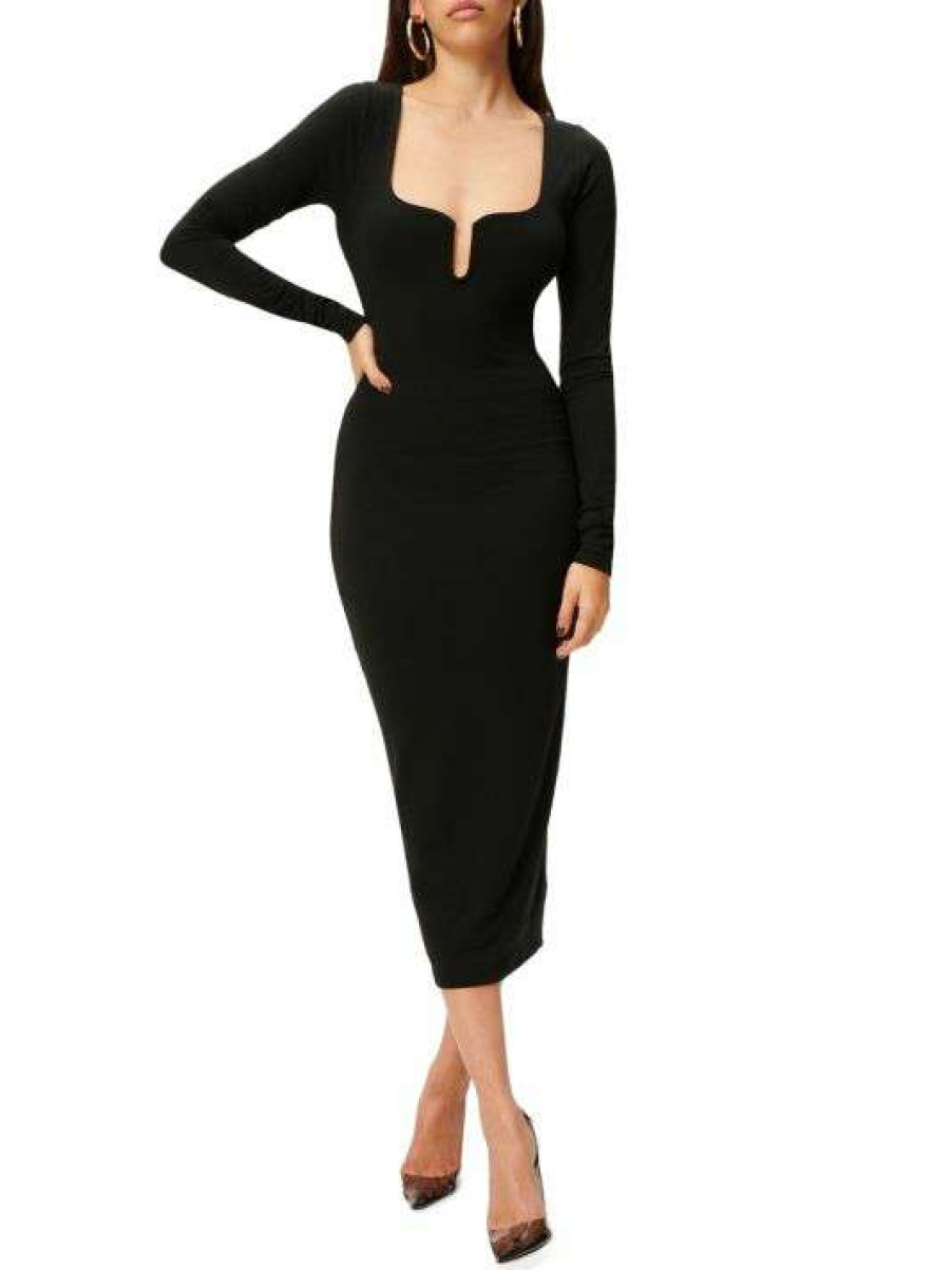 Clearance Good American U-Neck Bodycon Midi Dress