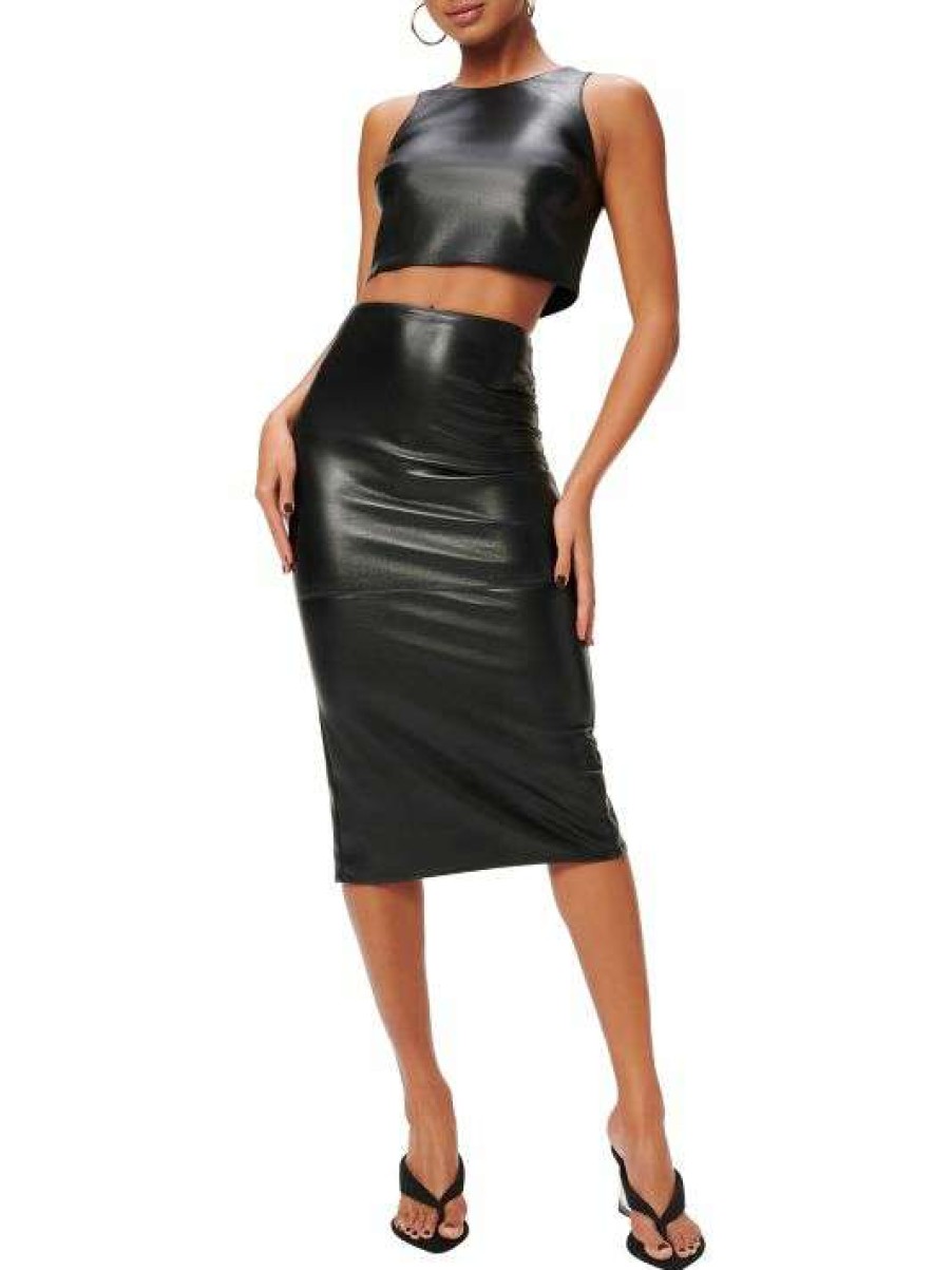 Hot Good American Better Than Leather Faux-Leather Midi-Skirt