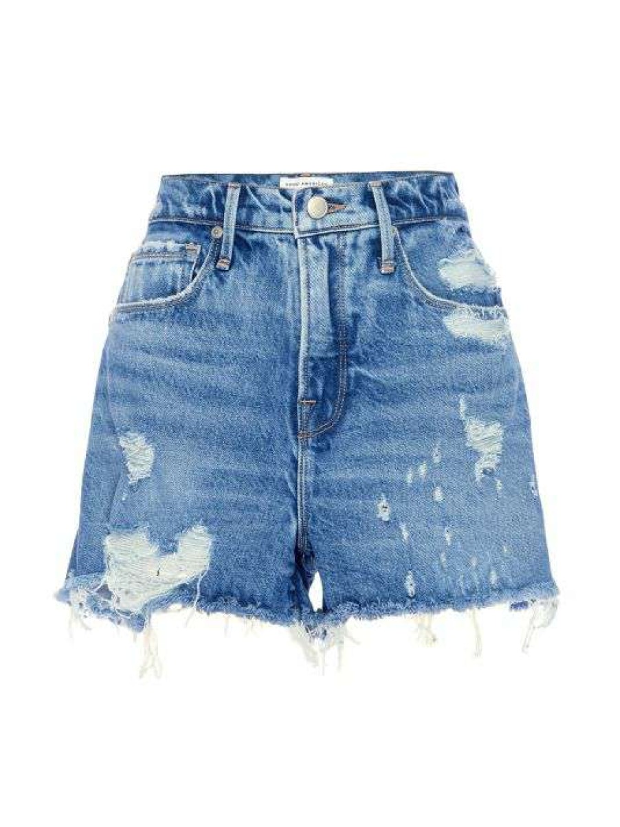 Online Good American Good '90S High-Waisted Distressed Denim Shorts