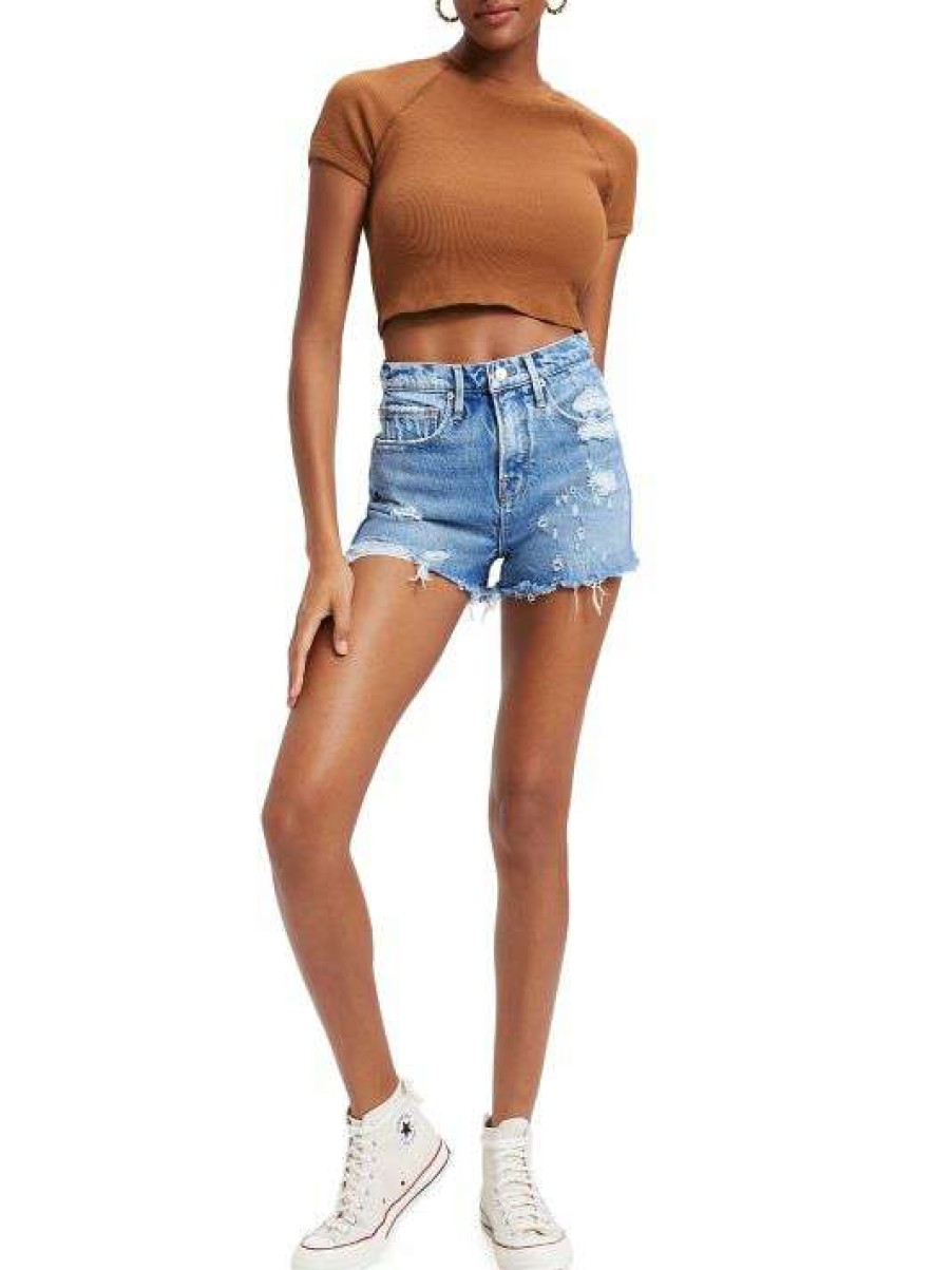 Online Good American Good '90S High-Waisted Distressed Denim Shorts